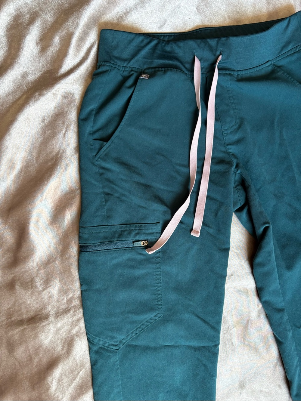Figs Teal Jogger Scrub Pants with Pink Drawstring - Picture 3 of 10